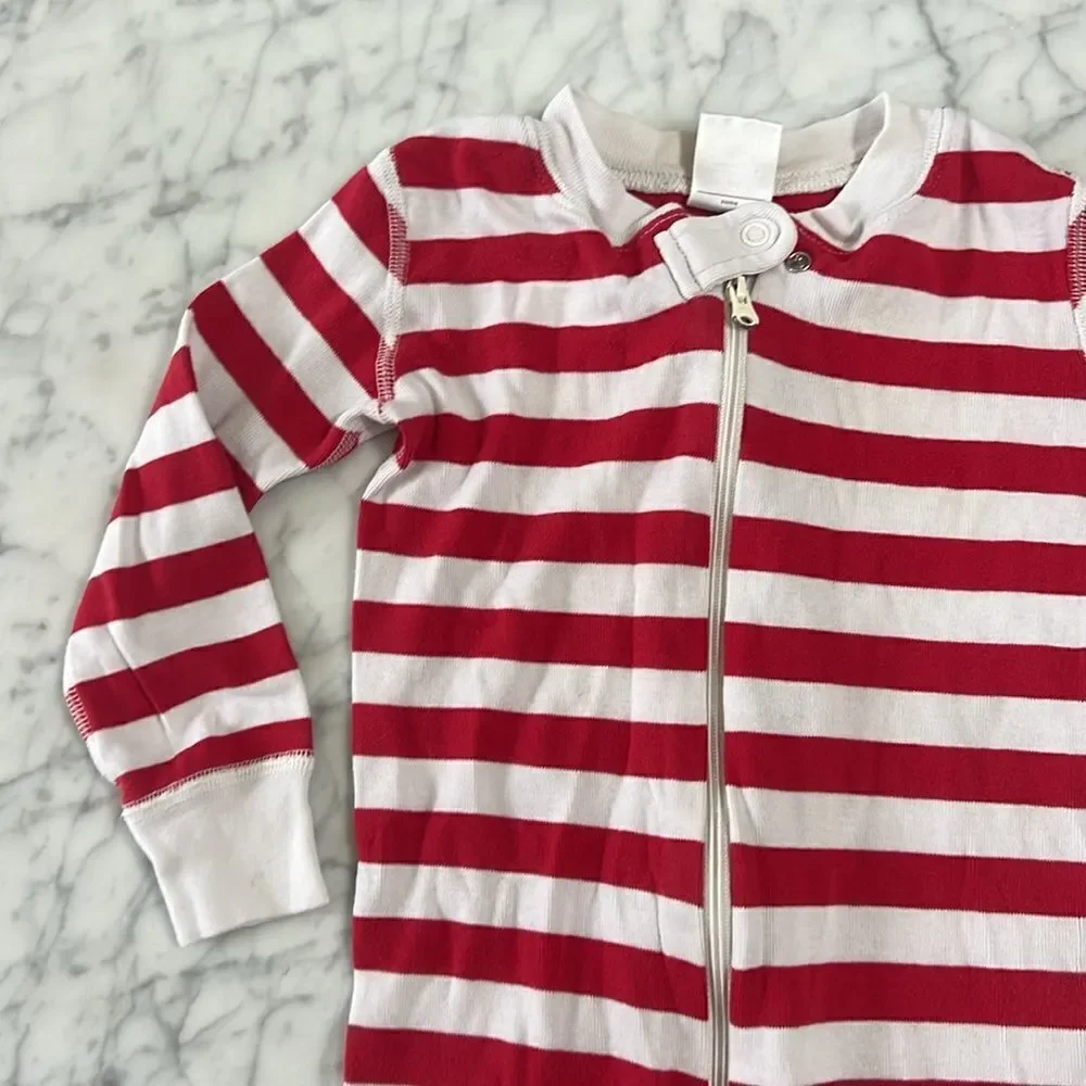 Hanna Anderson Christmas pajamas Candy Cane Stripe Zip Footless Sz 3T